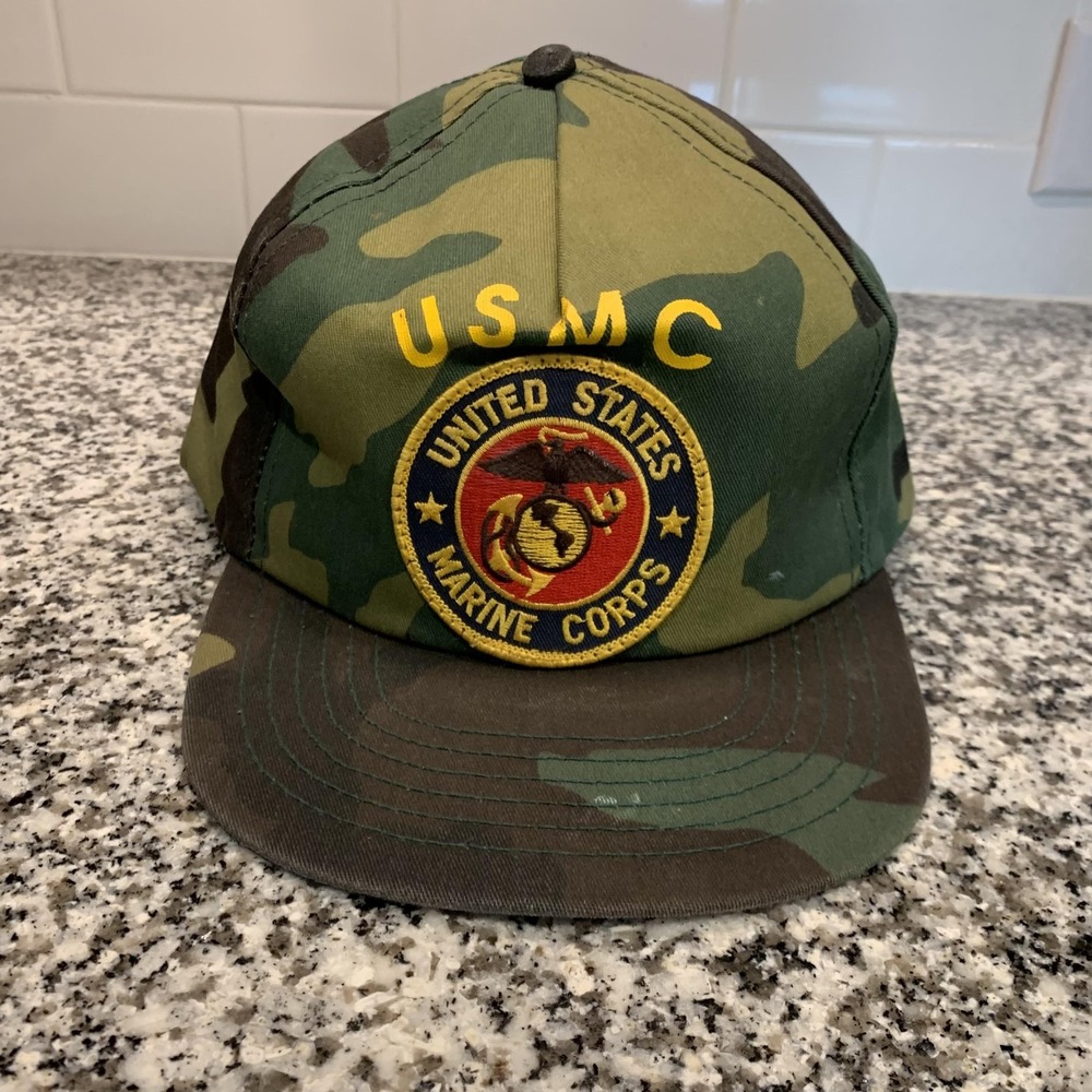 Vintage Haband USMC‎ Hat Cap Snap Back Green Camo One Size Patriotic Mens 90s
